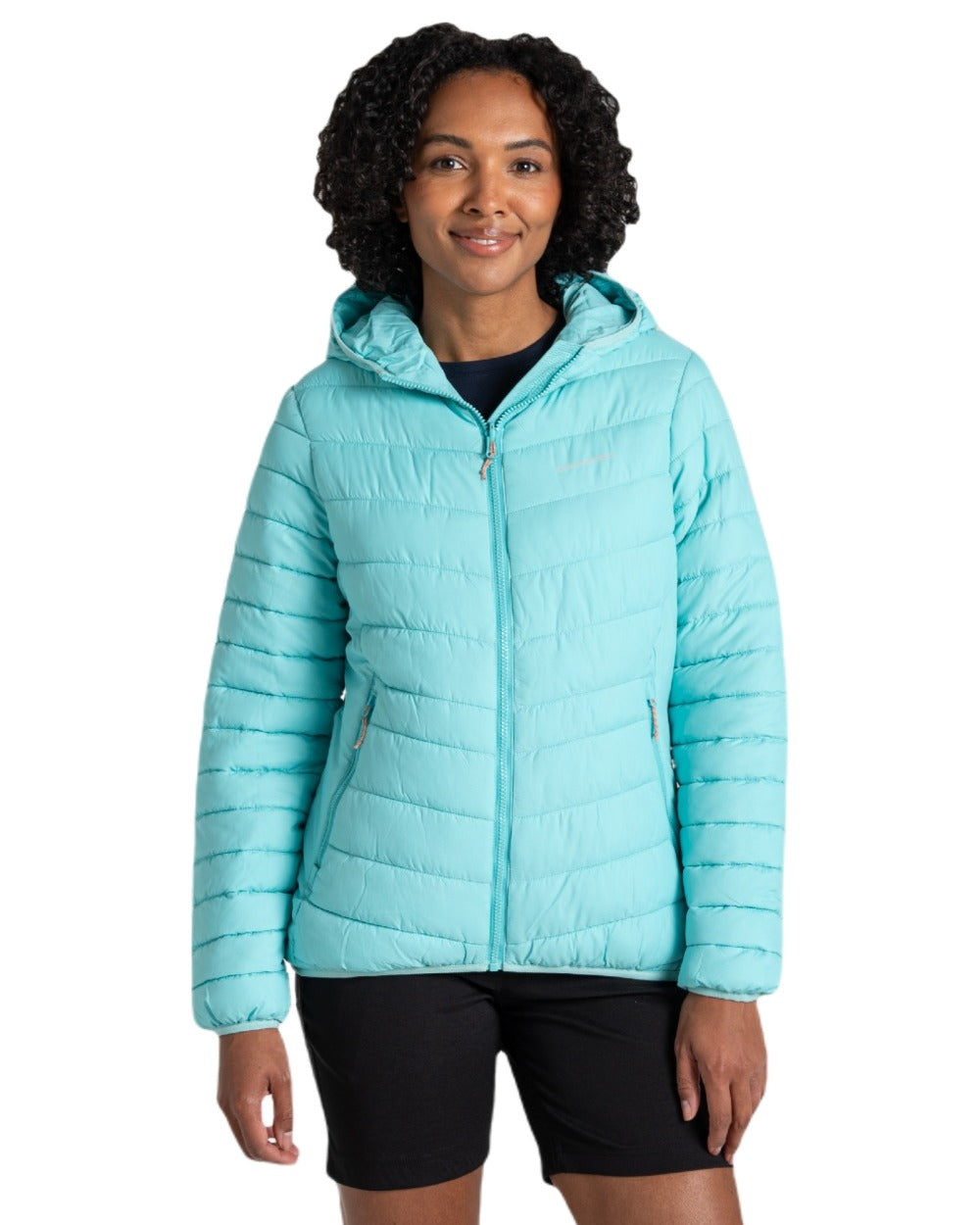 Aqua Sky coloured Craghoppers Womens Compresslite IX Hooded Insulating Jacket on white background 