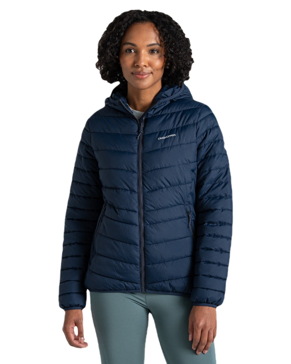 Blue Navy coloured Craghoppers Womens Compresslite IX Hooded Insulating Jacket on white background 