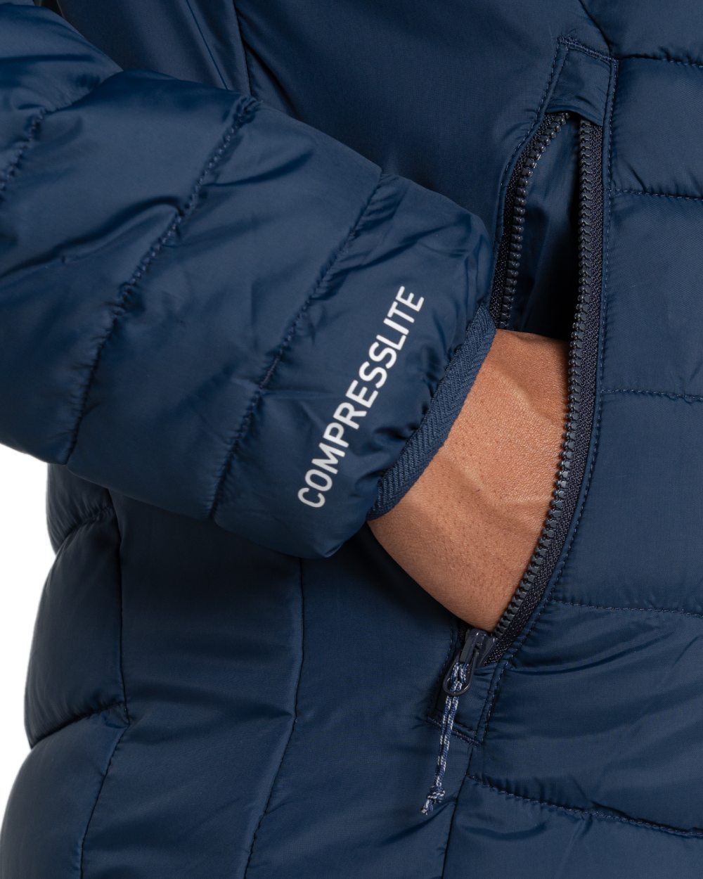 Blue Navy coloured Craghoppers Womens Compresslite IX Hooded Insulating Jacket on white background 