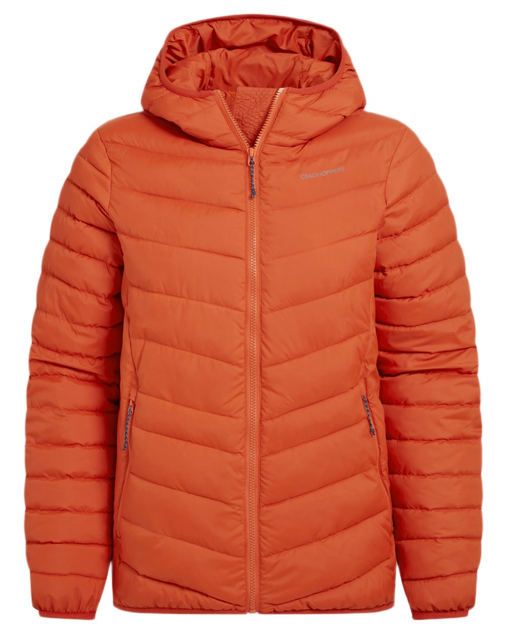 Carnelian Orange Coloured Craghoppers Womens Compresslite IX Hooded Insulating Jacket on white background 
