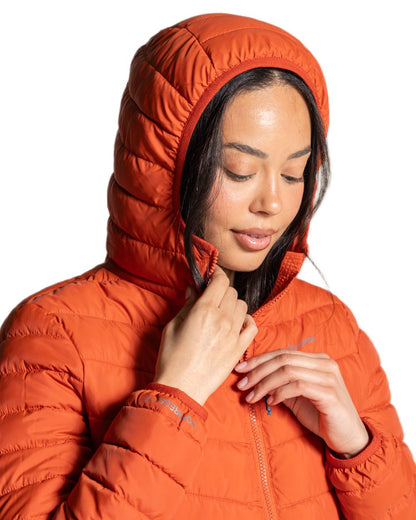 Carnelian Orange Coloured Craghoppers Womens Compresslite IX Hooded Insulating Jacket on white background 