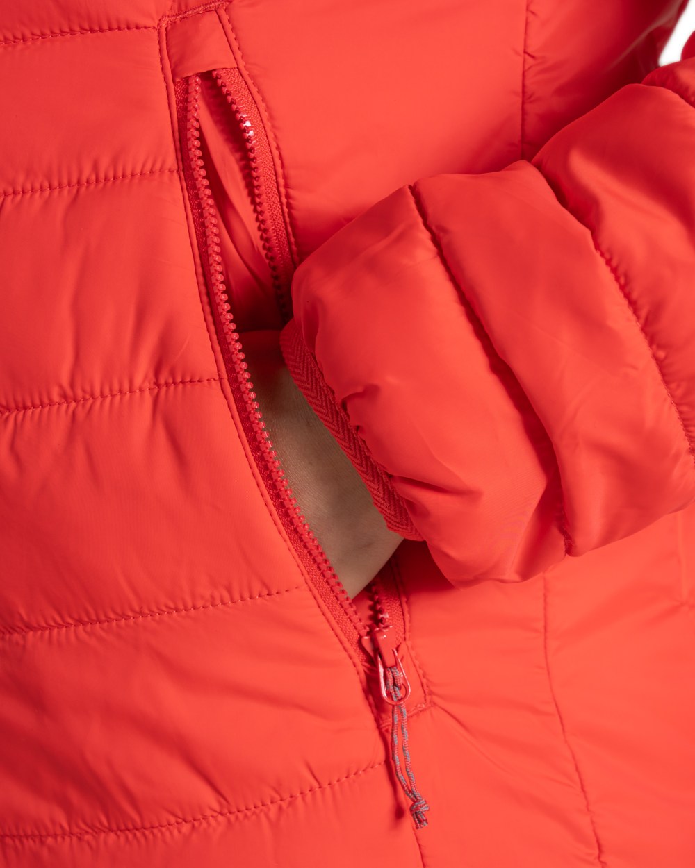 Dawn Red Coloured Craghoppers Womens Compresslite IX Hooded Insulating Jacket on white background 