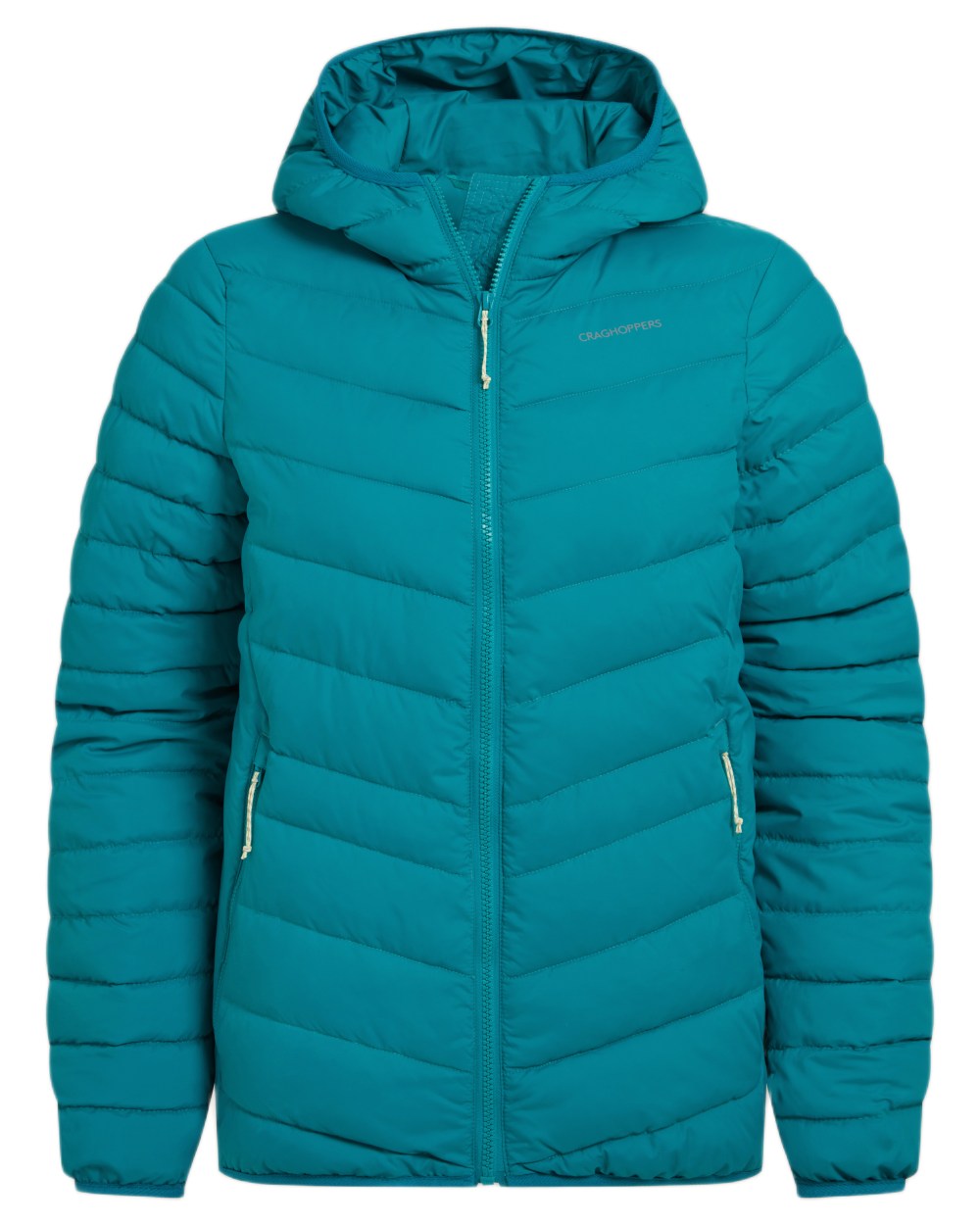 Empress Teal Coloured Craghoppers Womens Compresslite IX Hooded Insulating Jacket on white background 