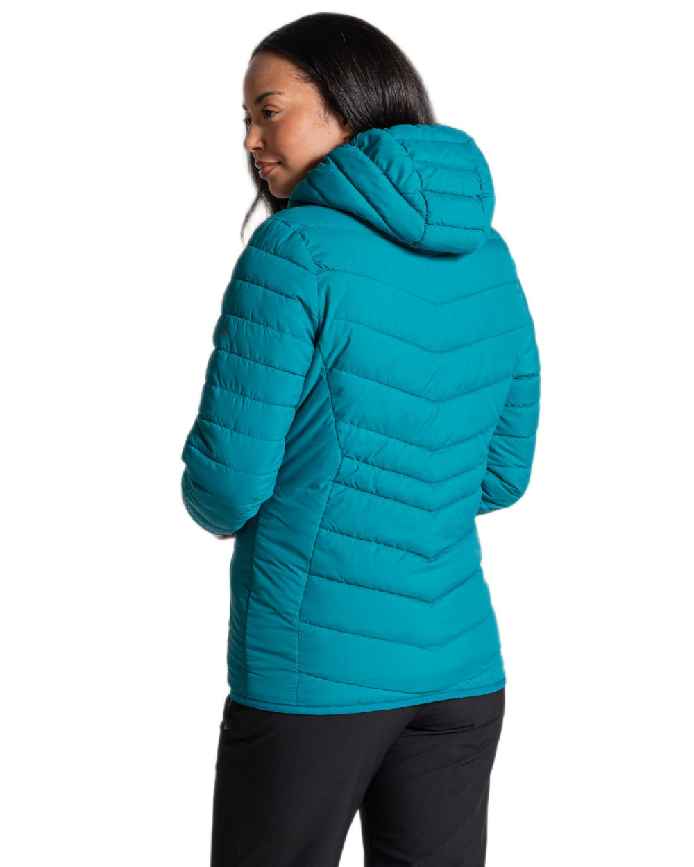 Empress Teal Coloured Craghoppers Womens Compresslite IX Hooded Insulating Jacket on white background 