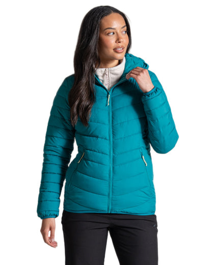 Empress Teal Coloured Craghoppers Womens Compresslite IX Hooded Insulating Jacket on white background 