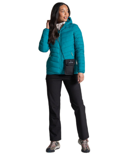 Empress Teal Coloured Craghoppers Womens Compresslite IX Hooded Insulating Jacket on white background 