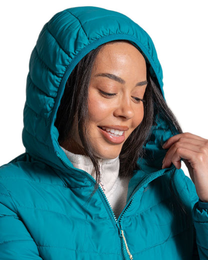 Empress Teal Coloured Craghoppers Womens Compresslite IX Hooded Insulating Jacket on white background 
