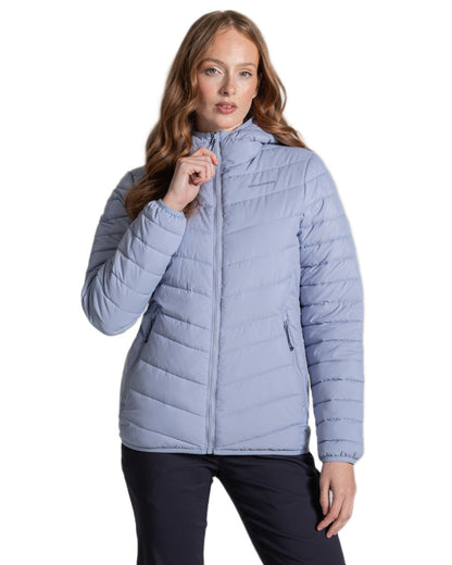 Mist Blue Coloured Craghoppers Womens Compresslite IX Hooded Insulating Jacket on white background 