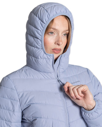 Mist Blue Coloured Craghoppers Womens Compresslite IX Hooded Insulating Jacket on white background 