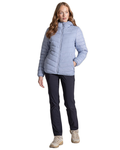 Mist Blue Coloured Craghoppers Womens Compresslite IX Hooded Insulating Jacket on white background 