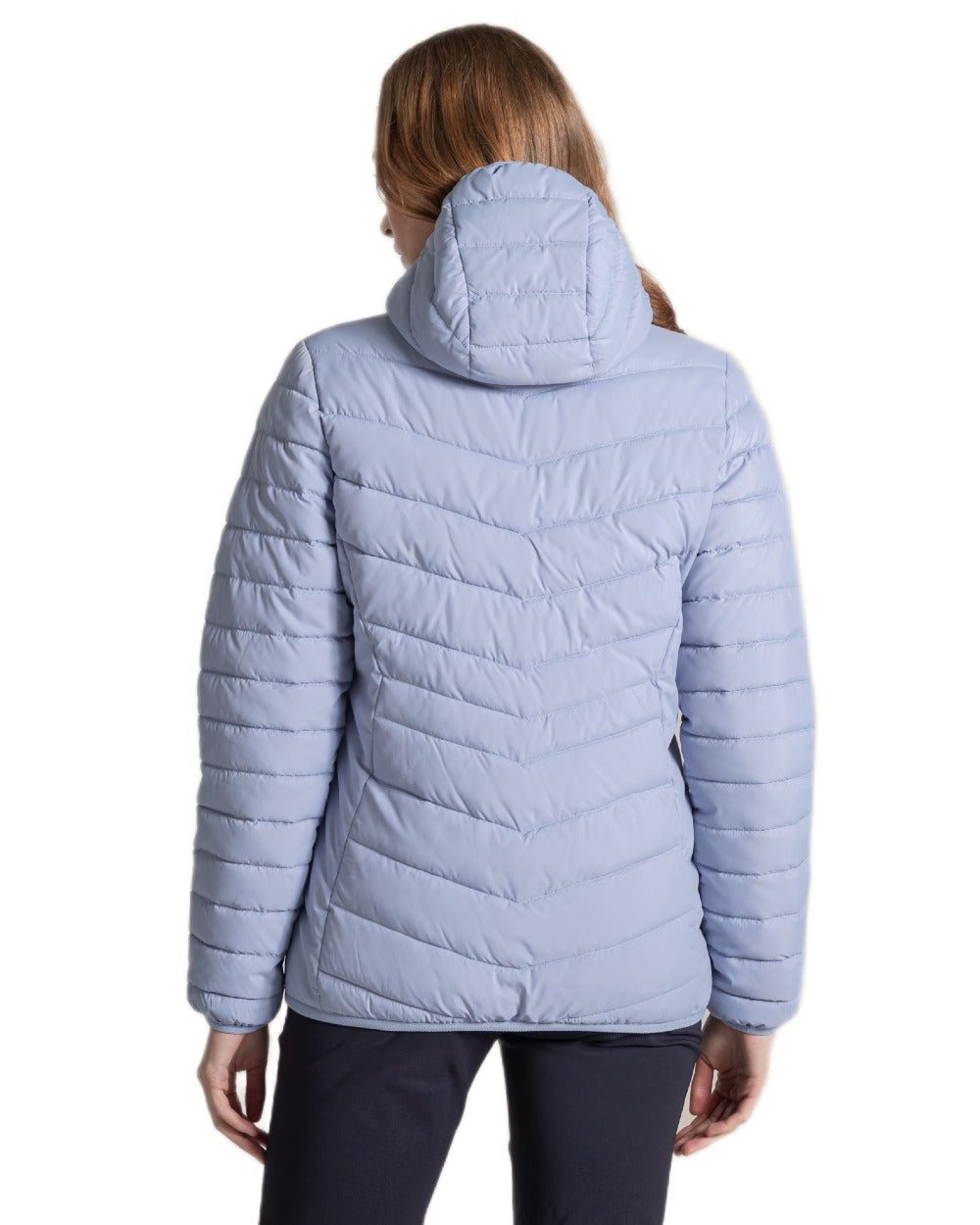 Mist Blue Coloured Craghoppers Womens Compresslite IX Hooded Insulating Jacket on white background 