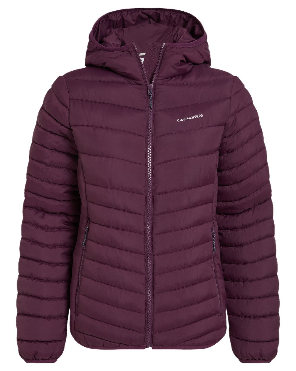 Beet coloured Craghoppers Womens Compresslite VIII Hooded Jacket on white background 