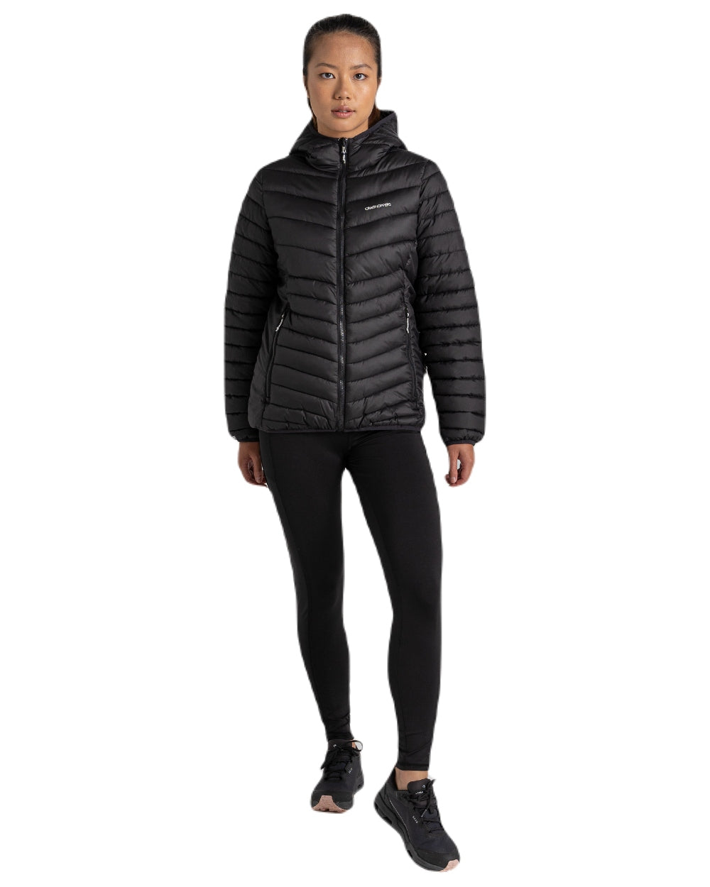 Black coloured Craghoppers Womens Compresslite VIII Hooded Jacket on white background 