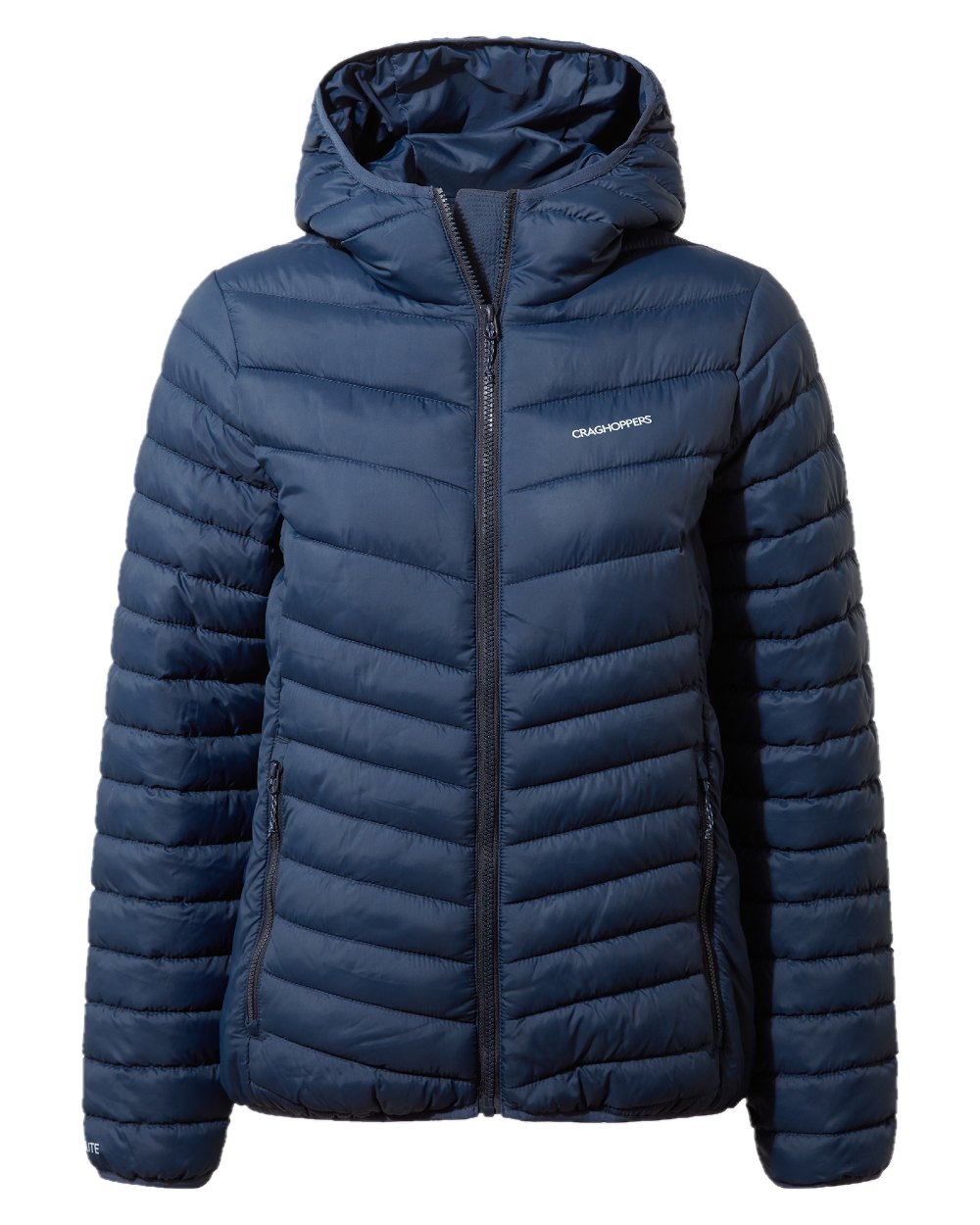 Blue Navy coloured Craghoppers Womens Compresslite VIII Hooded Jacket on white background 