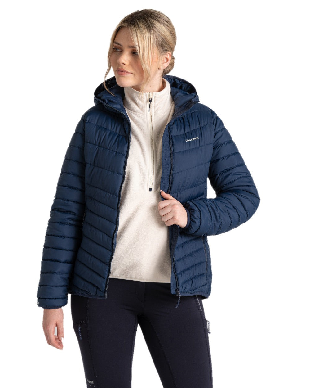 Blue Navy coloured Craghoppers Womens Compresslite VIII Hooded Jacket on white background 