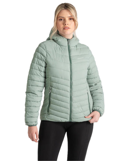 Meadow Haze Frosted Pine coloured Craghoppers Womens Compresslite VIII Hooded Jacket on white background 