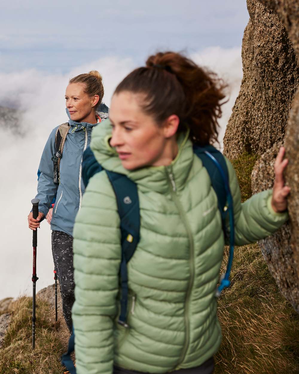 Meadow Haze Frosted Pine coloured Craghoppers Womens Compresslite VIII Hooded Jacket on mountain background 