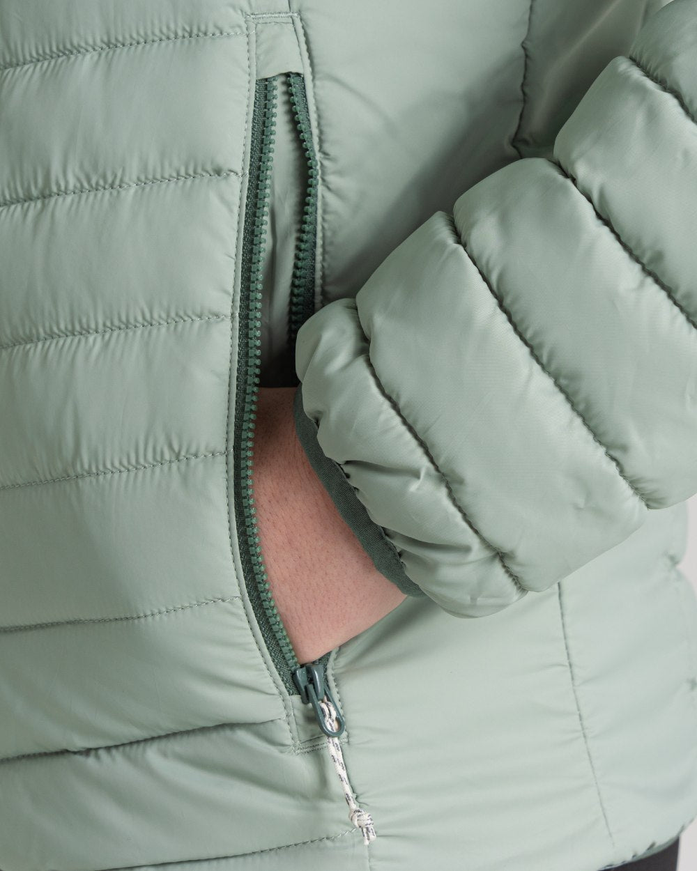 Meadow Haze Frosted Pine coloured Craghoppers Womens Compresslite VIII Hooded Jacket on white background 