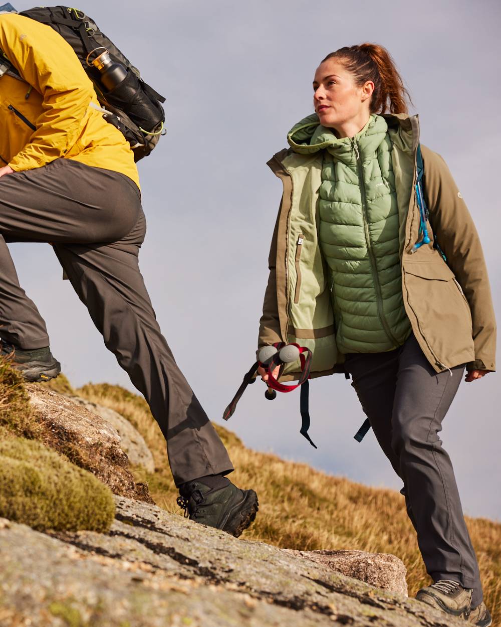 Meadow Haze Frosted Pine coloured Craghoppers Womens Compresslite VIII Hooded Jacket on mountain background 