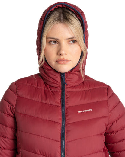 Mulberry Jam coloured Craghoppers Womens Compresslite VIII Hooded Jacket on white background 