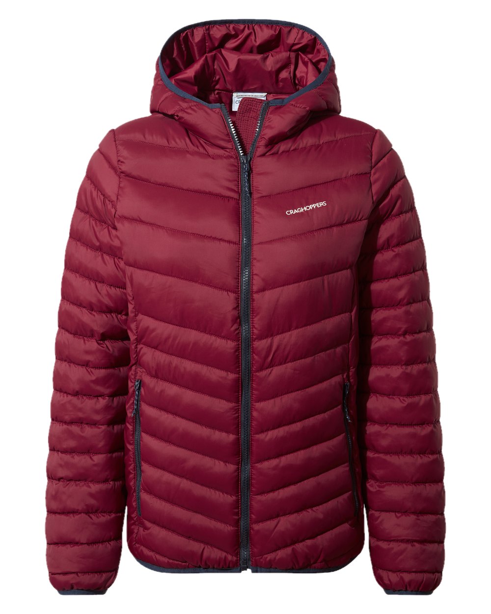 Mulberry Jam coloured Craghoppers Womens Compresslite VIII Hooded Jacket on white background 