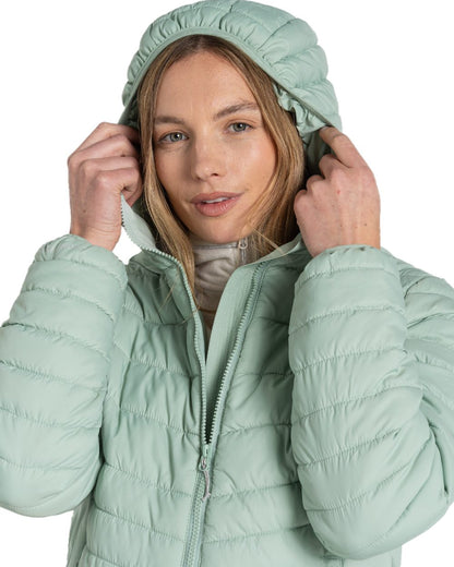 Pale Pistachio coloured Craghoppers Womens Compresslite VIII Hooded Jacket on white background 