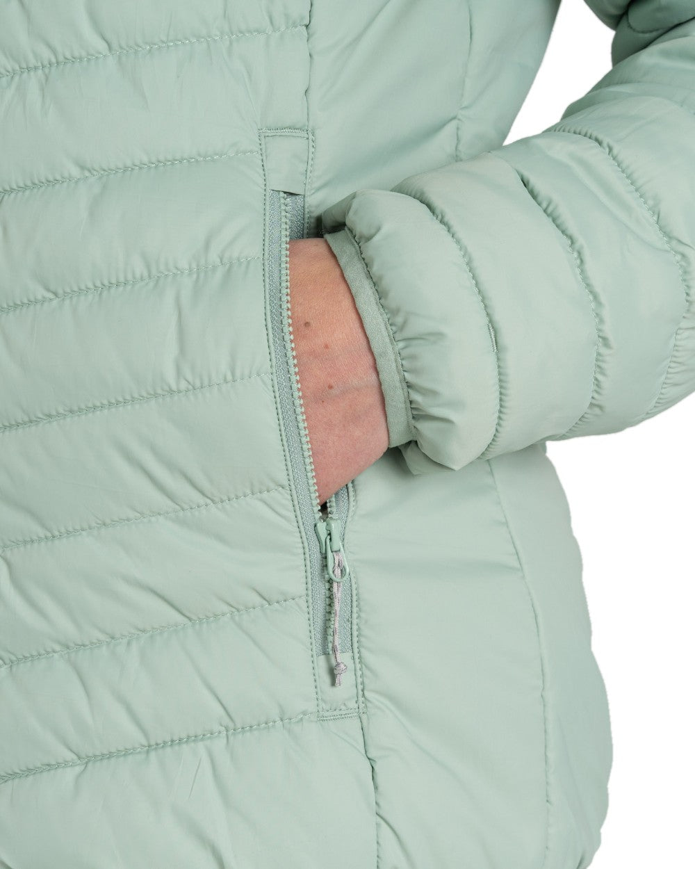 Pale Pistachio coloured Craghoppers Womens Compresslite VIII Hooded Jacket on white background 