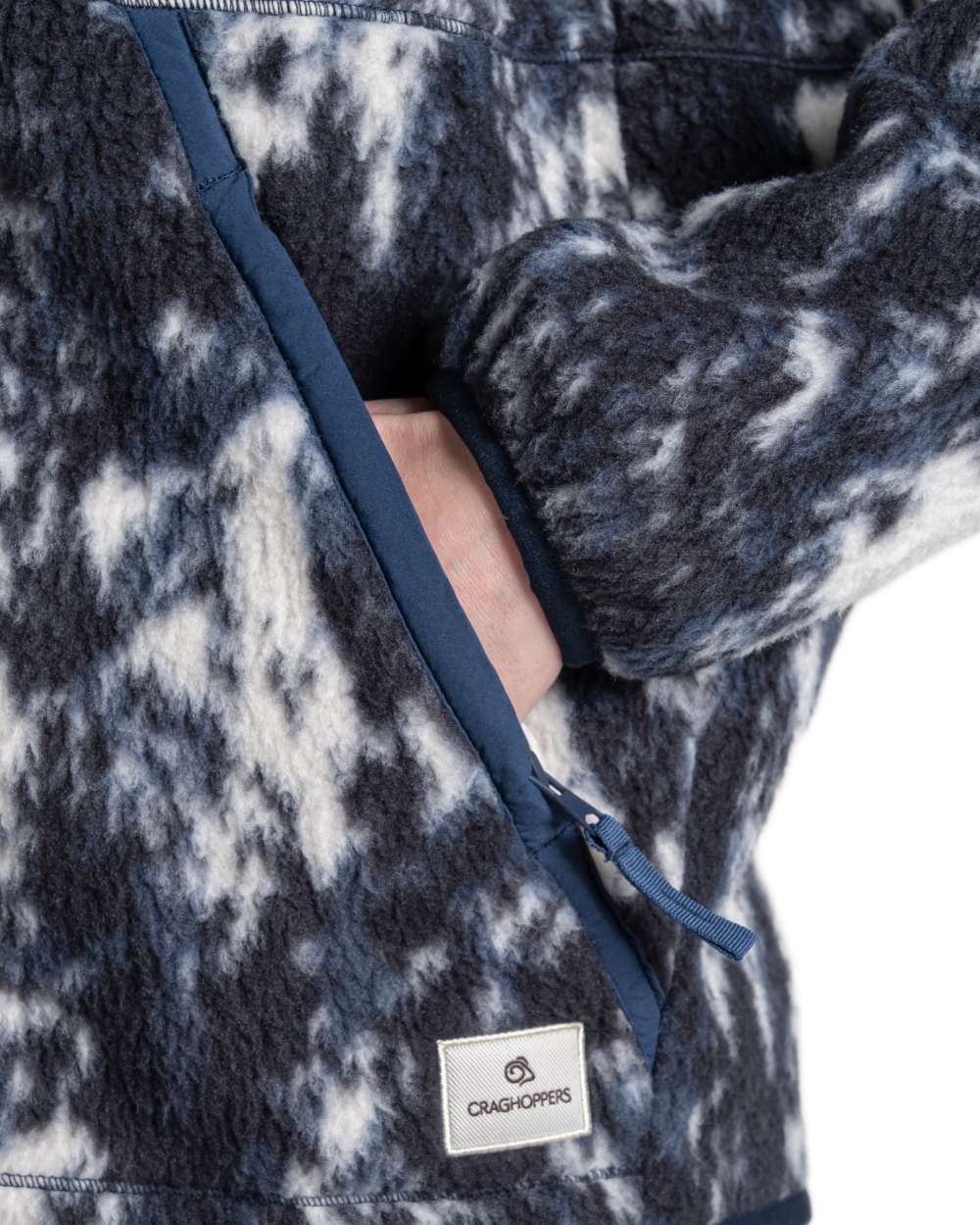 Dark Sapphire Print coloured Craghoppers Womens Dante Full Zip Fleece on white background 