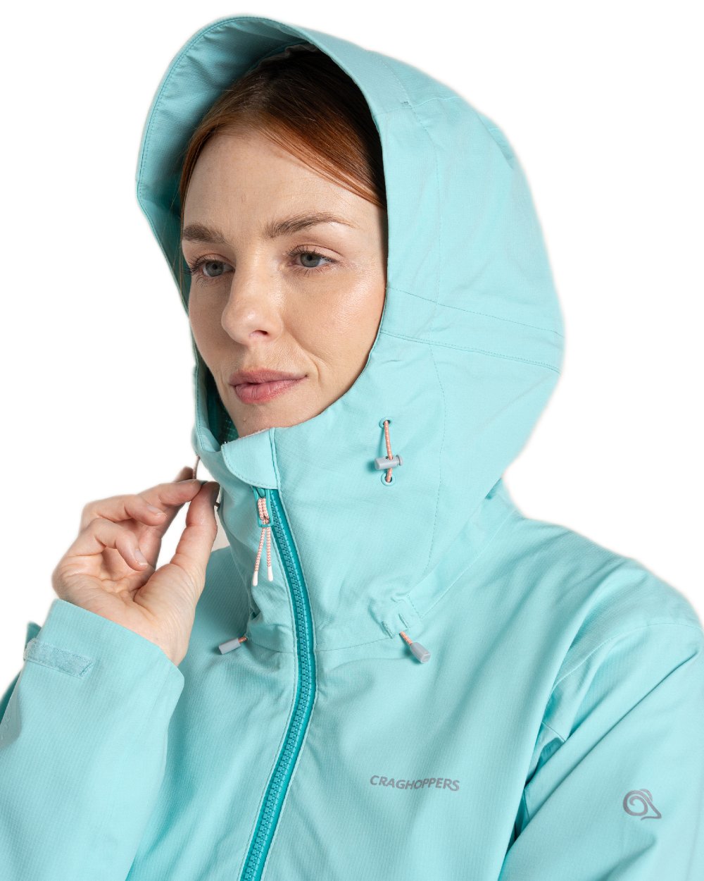 Aqua Sky coloured Craghoppers Womens Dynamic Pro III Waterproof Jacket on white background 