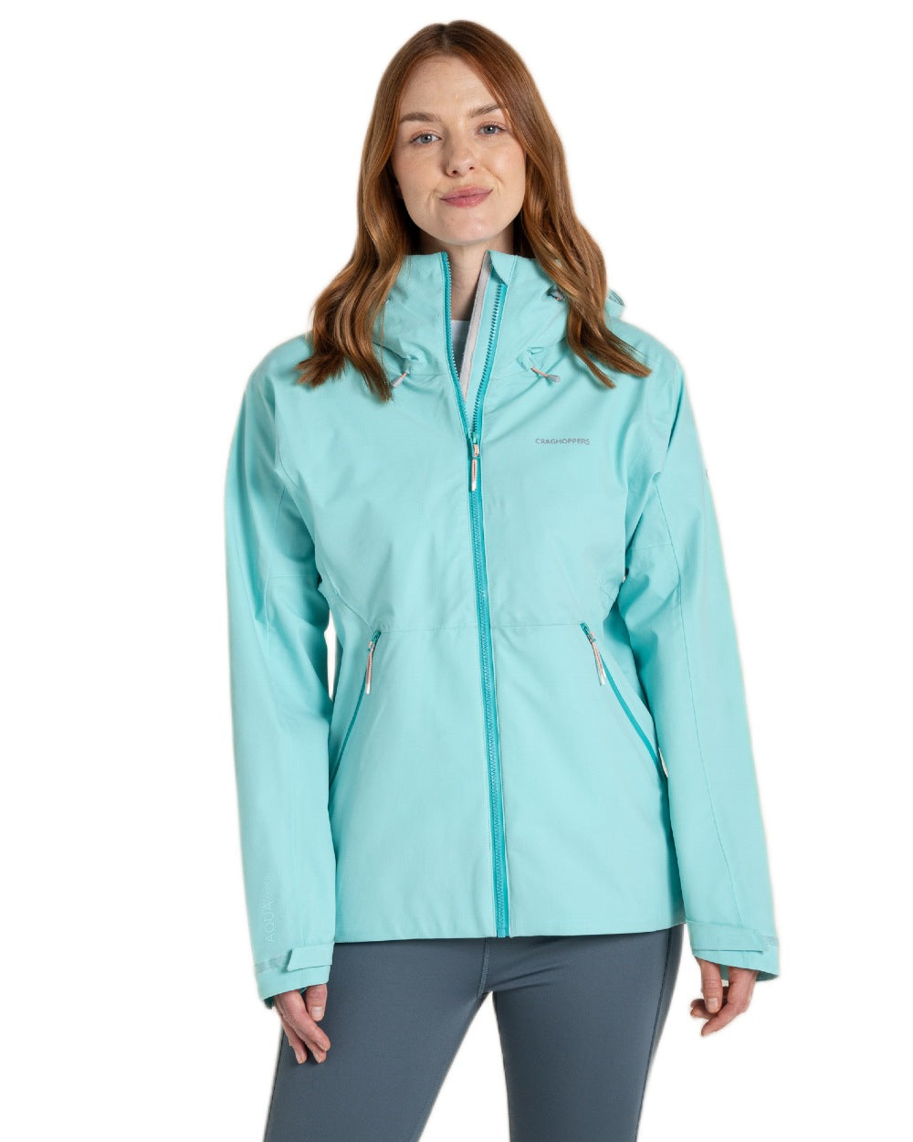 Aqua Sky coloured Craghoppers Womens Dynamic Pro III Waterproof Jacket on white background 