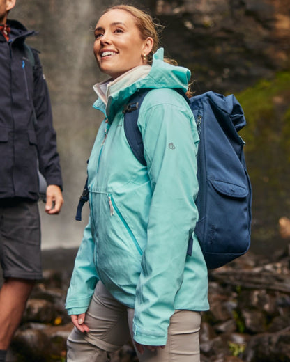 Aqua Sky coloured Craghoppers Womens Dynamic Pro III Waterproof Jacket on mountain background 