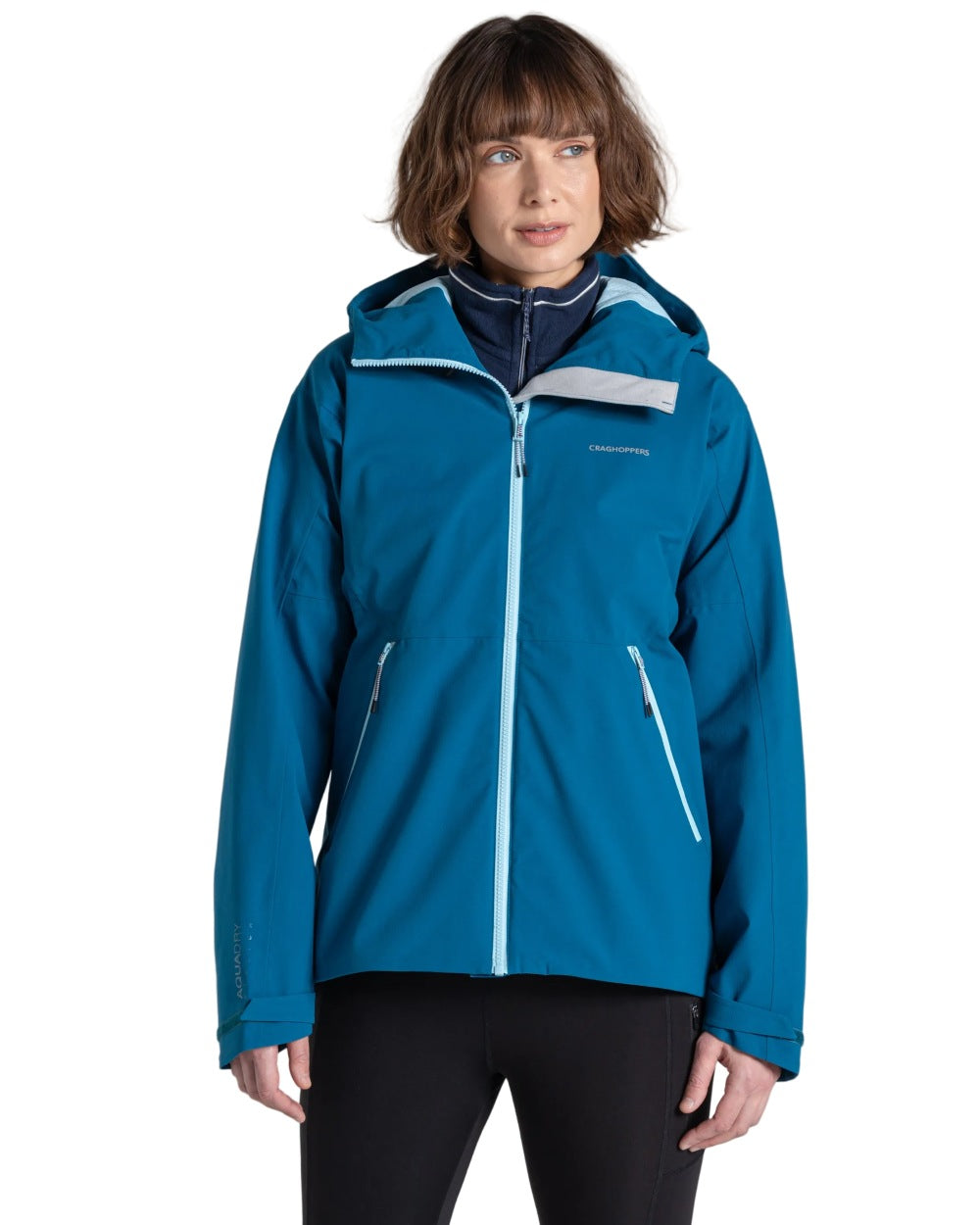 Porcelain Blue coloured Craghoppers Womens Dynamic Pro III Waterproof Jacket on white background 