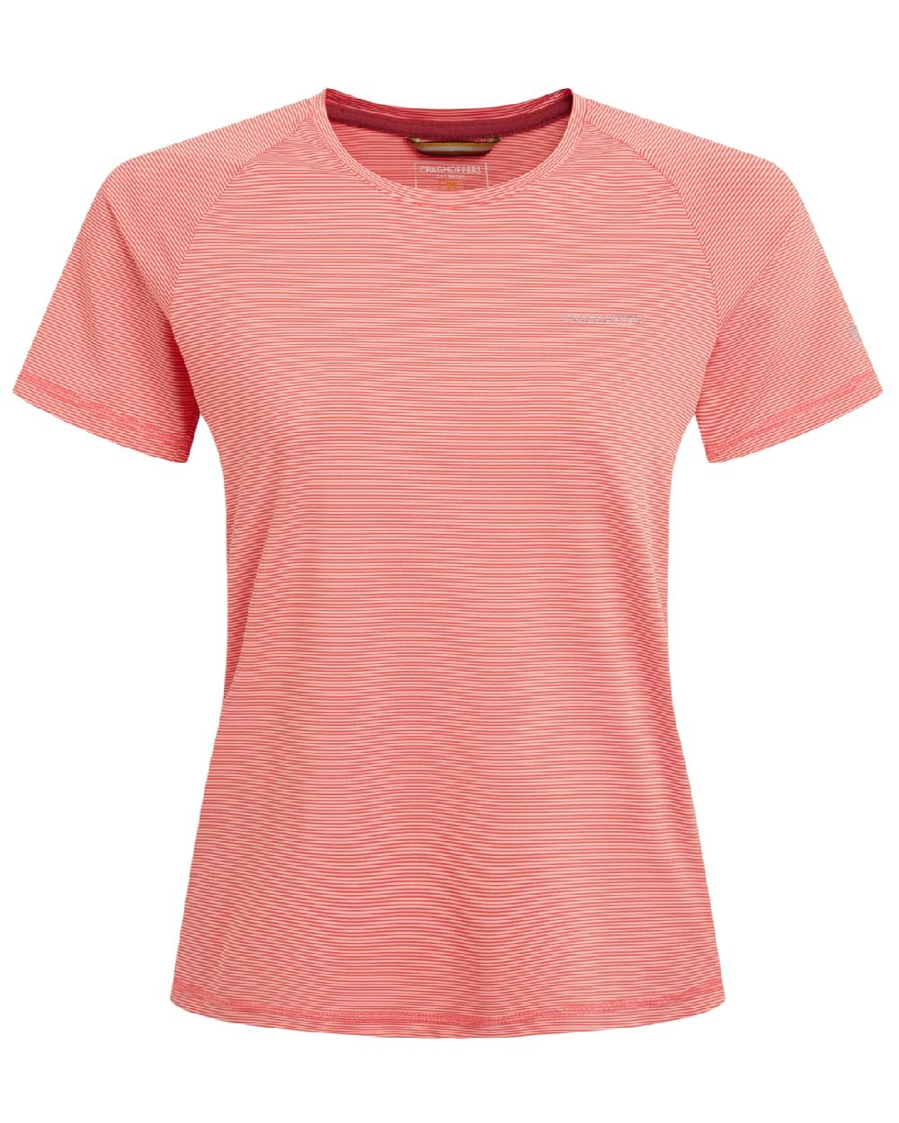 Coral Reef Coloured Craghoppers Womens Ellie Short Sleeved T-Shirt on white background 