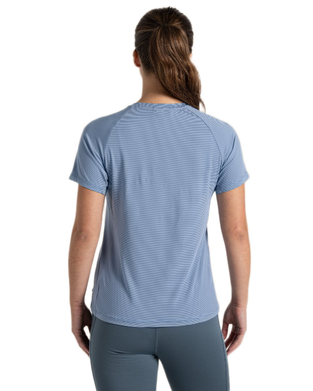 Seaside Blue Coloured Craghoppers Womens Ellie Short Sleeved T-Shirt on white background 