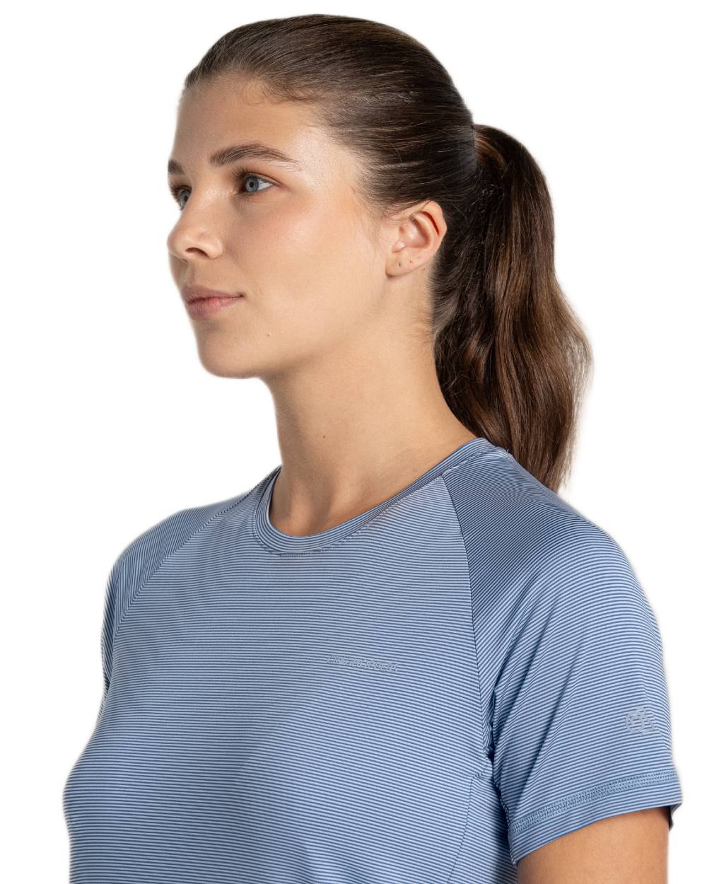 Seaside Blue Coloured Craghoppers Womens Ellie Short Sleeved T-Shirt on white background 