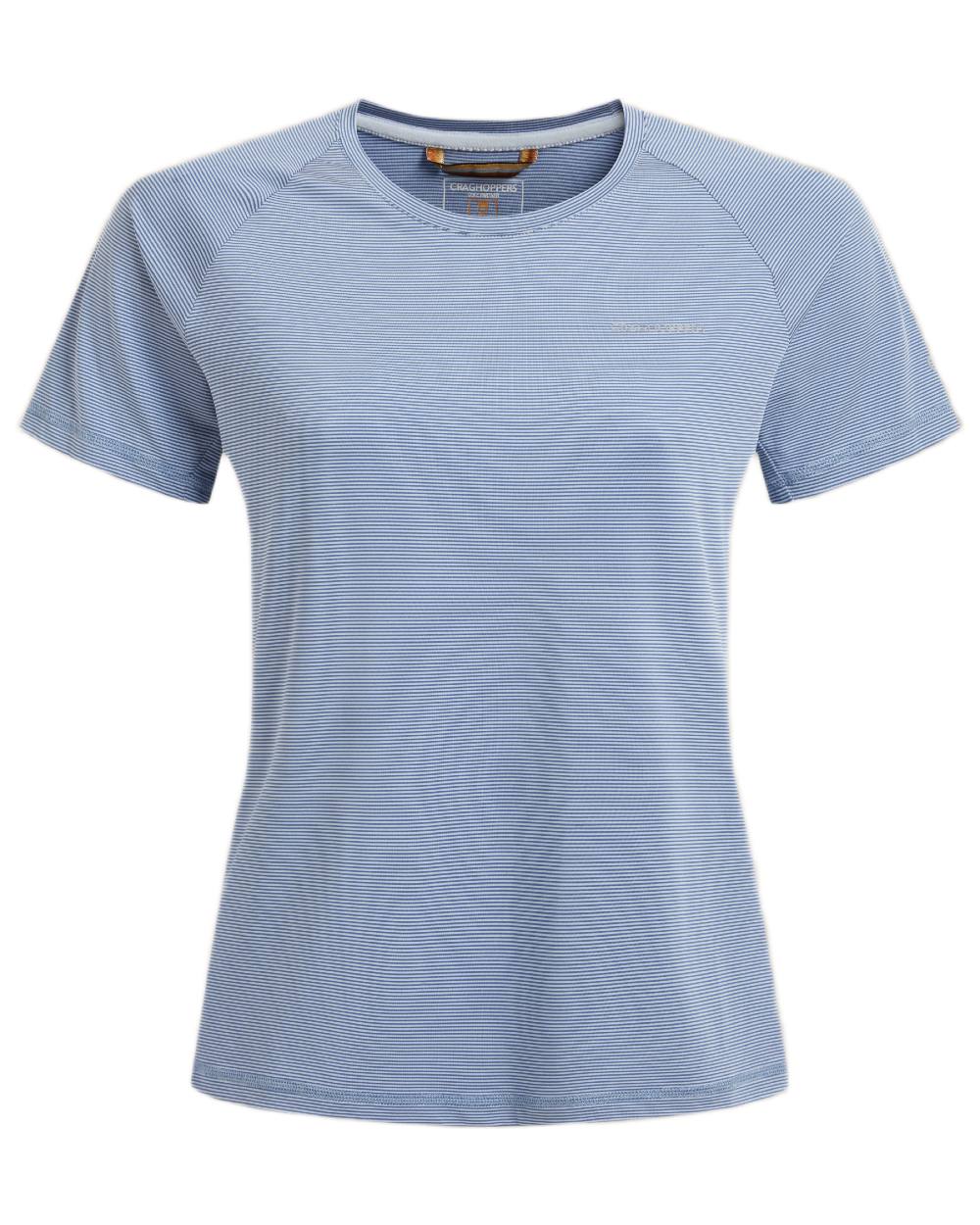 Seaside Blue Coloured Craghoppers Womens Ellie Short Sleeved T-Shirt on white background 