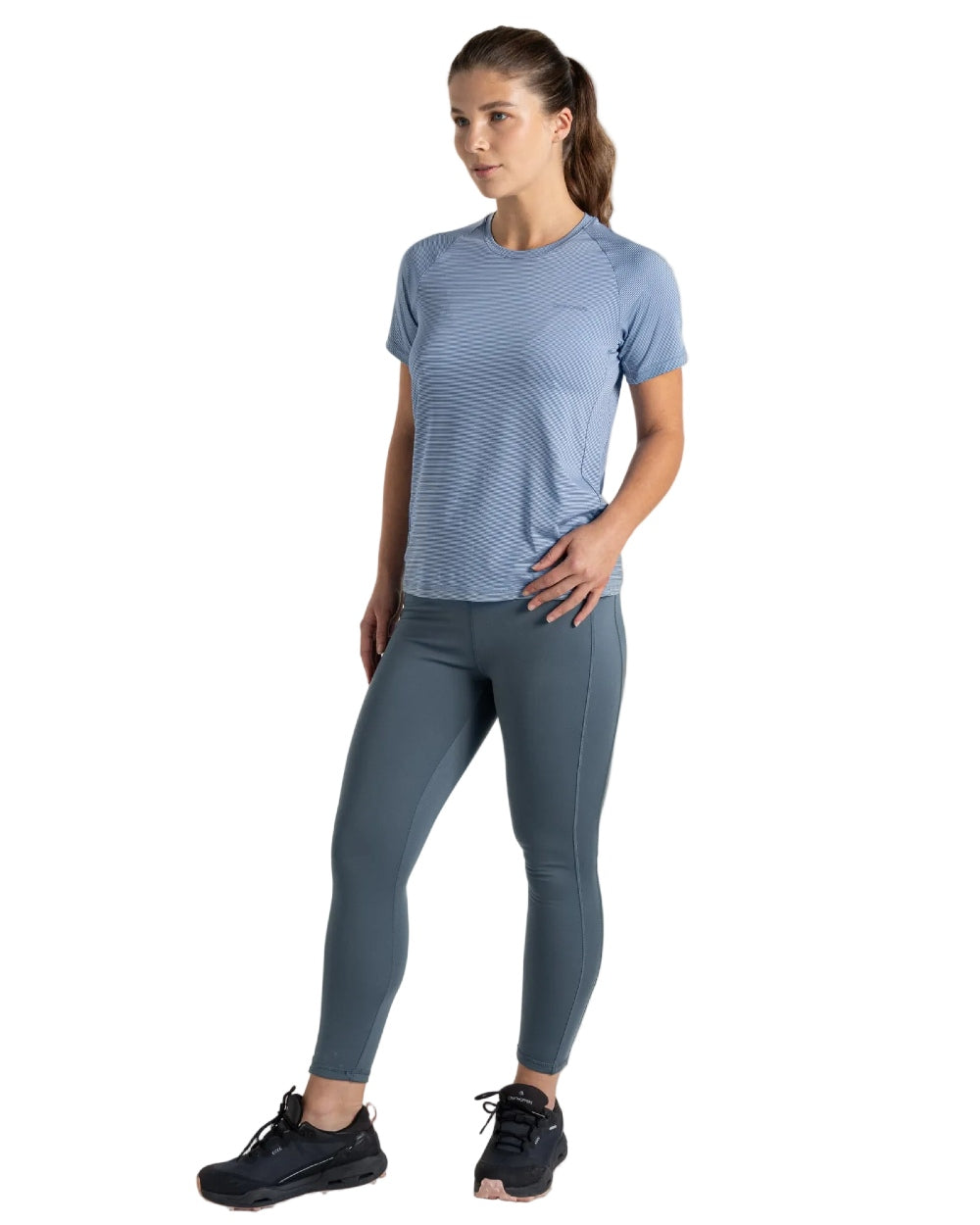 Seaside Blue Coloured Craghoppers Womens Ellie Short Sleeved T-Shirt on white background 