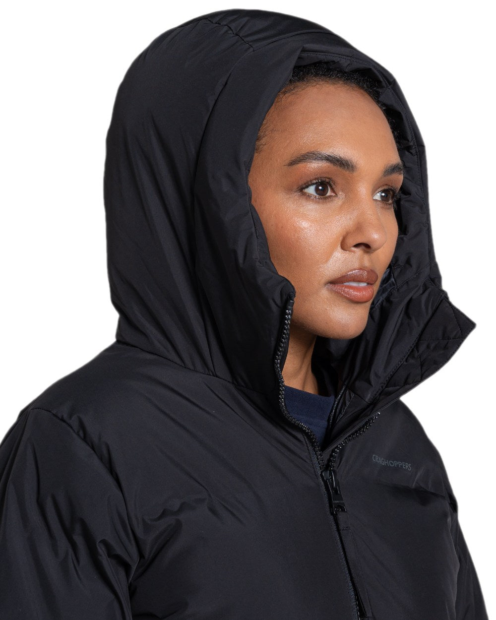 Black Coloured Craghoppers Womens Fellbarrow Hooded Jacket on white background 
