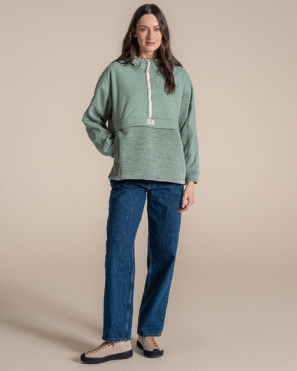 Glacial Green coloured Craghoppers Womens Hanna Hooded Overhead on beige background 