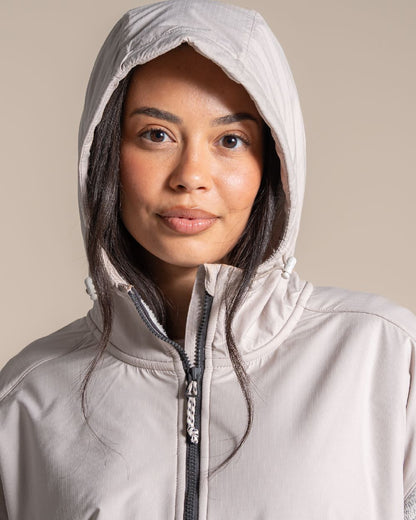 Oyster coloured Craghoppers Womens Hanna Hooded Overhead on beige background 