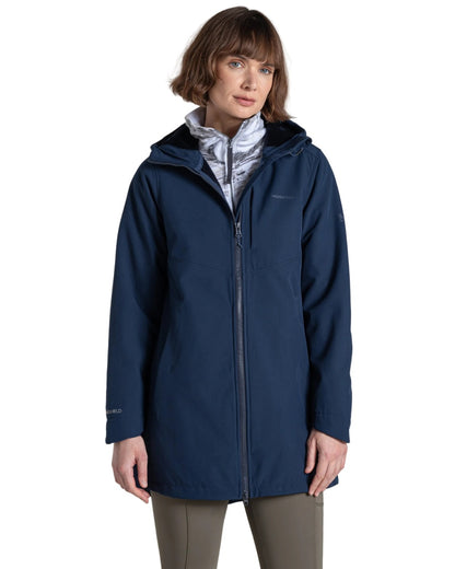 Blue Navy coloured Craghoppers Womens Hopegill Hooded Jacket on white background 