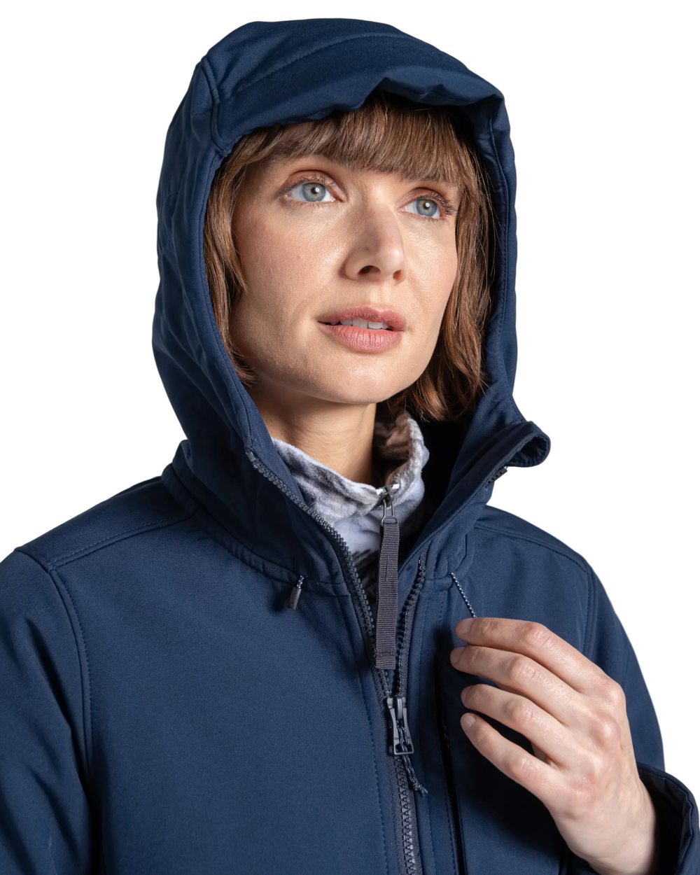 Blue Navy coloured Craghoppers Womens Hopegill Hooded Jacket on white background 