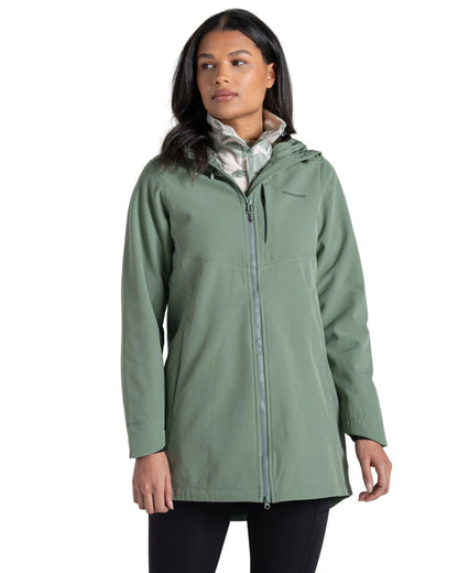 Sage coloured Craghoppers Womens Hopegill Hooded Jacket on white background 