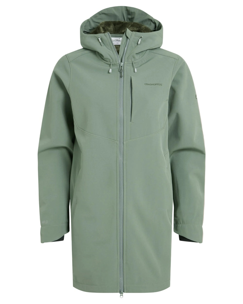 Sage coloured Craghoppers Womens Hopegill Hooded Jacket on white background 