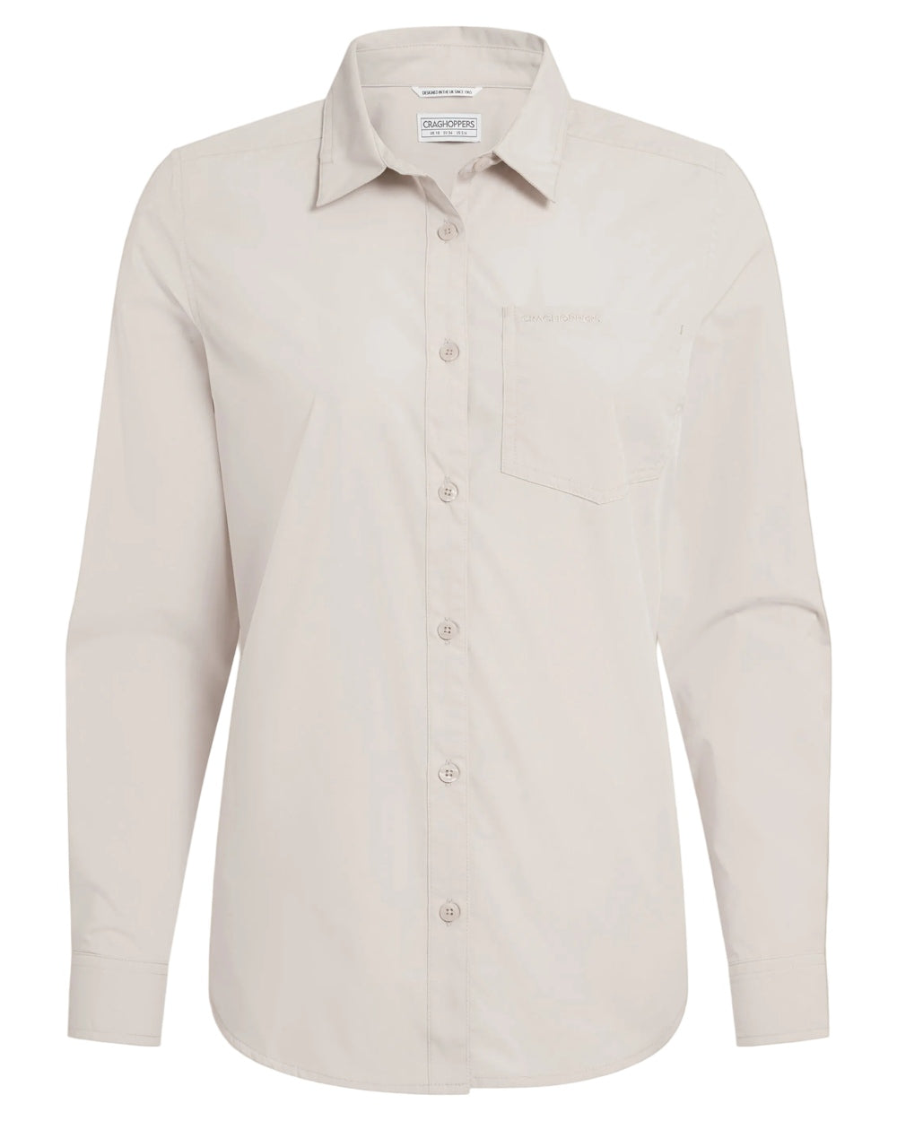 Stone coloured Craghoppers Womens Kiwi III Long Sleeved Shirt on white background 