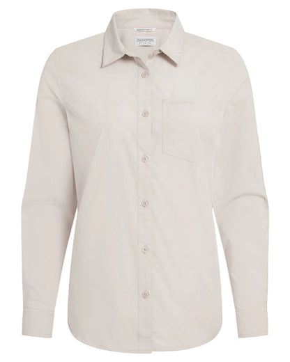 Stone coloured Craghoppers Womens Kiwi III Long Sleeved Shirt on white background 