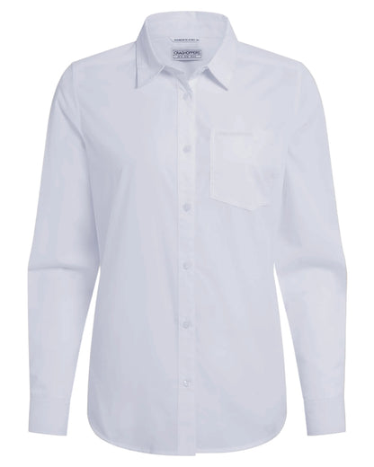 White coloured Craghoppers Womens Kiwi III Long Sleeved Shirt on white background 
