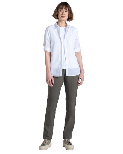 White coloured Craghoppers Womens Kiwi III Long Sleeved Shirt on white background 