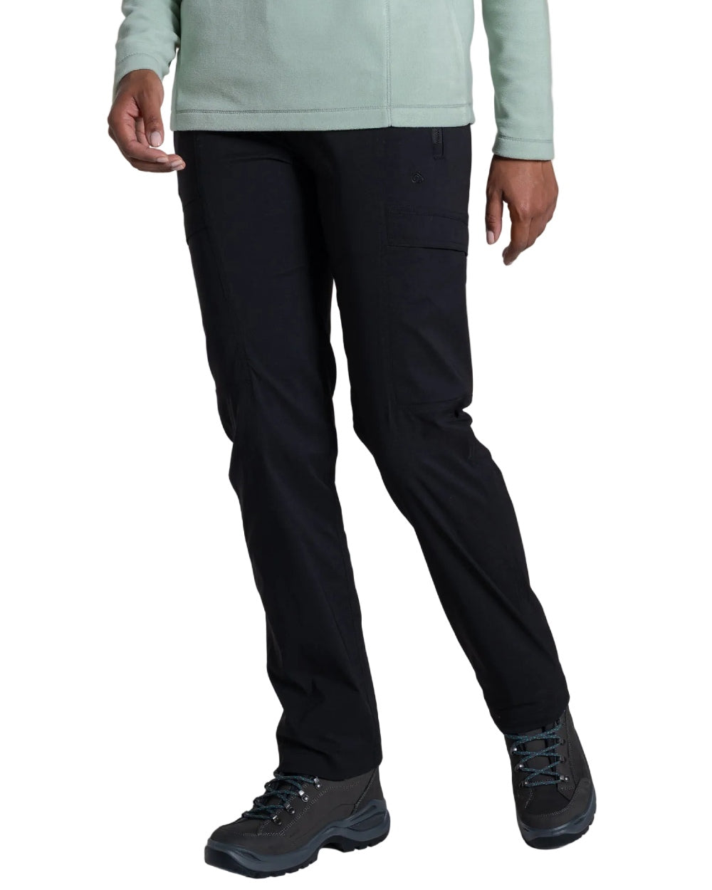 Black coloured Craghoppers Womens Kiwi Pro Cargo Trousers on white background 