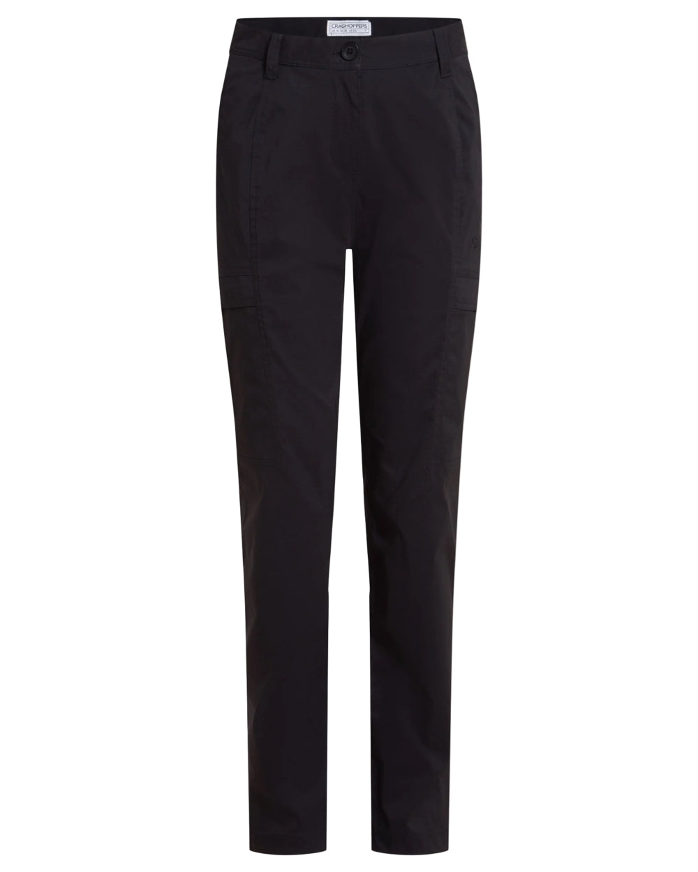 Black coloured Craghoppers Womens Kiwi Pro Cargo Trousers on white background 